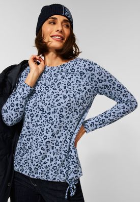 CECIL - Cosy Shirt mit Leo Print in Middle Blue Melange