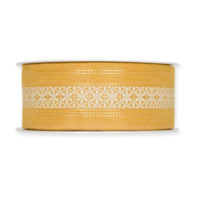 Schleifenband Gechenkband Blüten Muster 40 mm x 15 m Rolle honey yellow