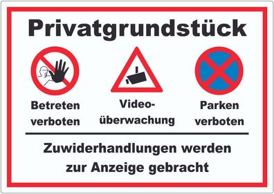 Privatgrundstück Betreten und Parken verboten Videoüberwachung Aufkleber
