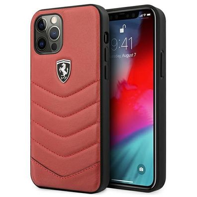 Handyhülle iPhone 12 Pro Max Ferrari Backcover Hardcase Echtleder rot