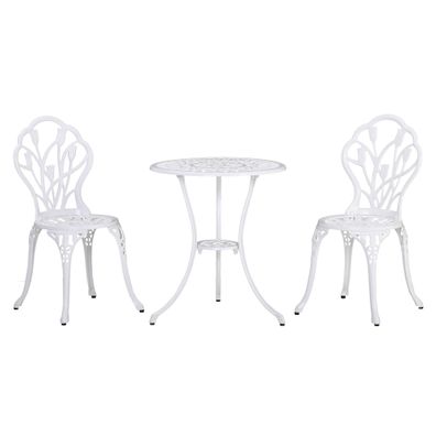 Outsunny®Gartenmöbel-Set 1 Tisch + 2 Stühle Aluminium Weiß Ø60 x 67H cm