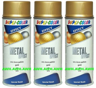 3x400ml Effektspray Lackspray Metall Effektlack Sprühfarbe Spraydose Farbe Gold