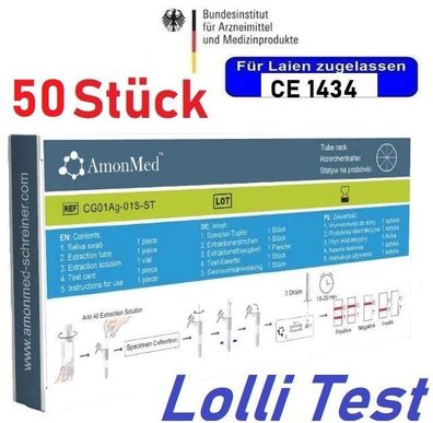 50 x Amonmed Lollitest Lolly Test Covid-19 Antigen Test Schnelltest Corona CE1463 EU