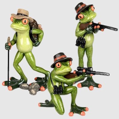 Formano Deko Figur Frosch Jäger grün mit Hut, Gewehr Fernglas