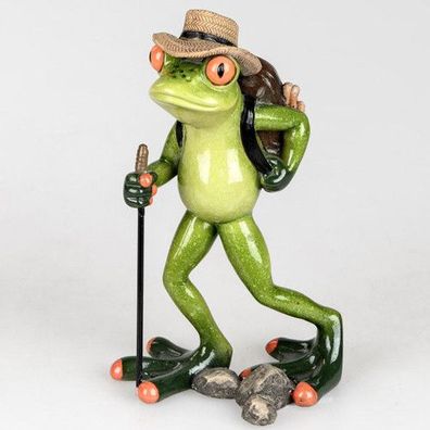 Formano Frosch Wanderer Berge Gras Rucksack Stock Hut Deko Figur