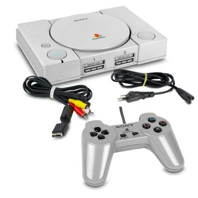 Playstation 1 - Ps1 - Psx Konsole Fat in Grau + alle Kabel + Analog Controller