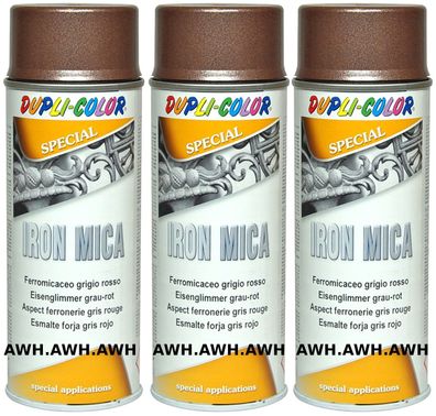 3x400ml Eisenglimmer Korrosionsschutz + Decklack Iron Mica Rostschutz Effekt Graurot