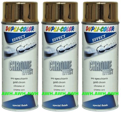 3x400ml Effektspray Chromfarbe Spray Chrome Chromspray Silbereffekt Farbe Gold