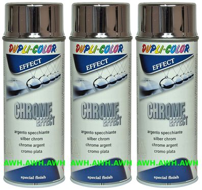 3x400ml Lackspray Effektspray Chromfarbe Chromspray Silbereffekt Farbe Silber