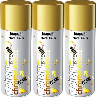 3x400ml Lackspray Spray Effektspray Chromfarbe Chromspray Silbereffekt Farbe Gold