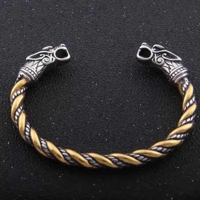 Wikinger Armreif Edelstahl Wolfsköpfe Gold Silber Armspange Armschmuck Germanen