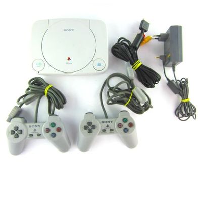 Playstation One - Psone - Ps1 Konsole Slim + alle Kabel + 2 Analog Controller Grau