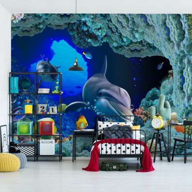 Muralo VINYL Fototapete XXL TAPETE Jugend Delphine Ozean Fische 2924