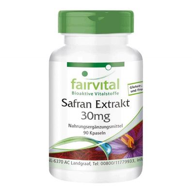 Safran Extrakt 30mg 90 Kapseln, Vitamin B5, B6, B12, fairvital