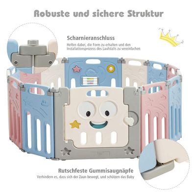 14 Paneele Baby Laufgitter mit Tür Spielzeugboard, Laufstall Kunststoff Absperrgitter
