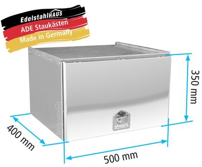 ADE Schubdeckelkasten Edelstahl, Deckel poliert 500 x 350 x 400 mm, Werkzeugkasten...