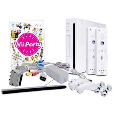 Wii Konsole in Weiss + alle Kabel + 2 Nunchuk + 2 Fernbedienung + Spiel Wii Party