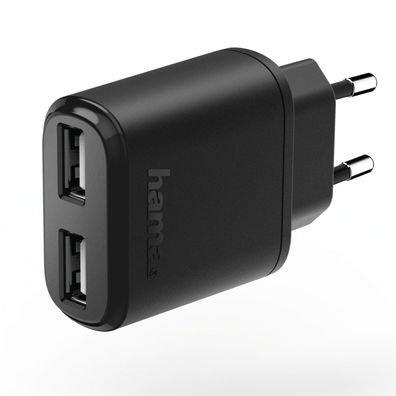Hama 2-fach USB Ladegerät Fast charge Adapter 12W/2,4A Universal Netzteil Black