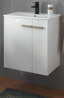 Waschtisch Set Waschbeckenunterschrank MIT Waschbecken weiß Hochglanz Lack Dense 60cm