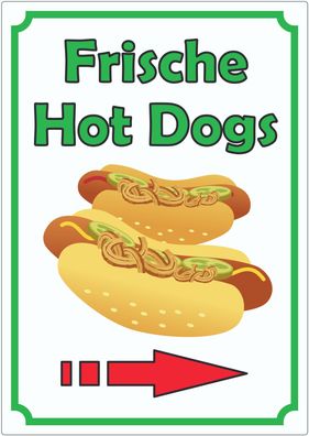 Frische Hot Dogs Aufkleber Hochkant mit Pfeil rechts
