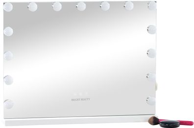 Schminkspiegel Kosmetikspiegel weiß, 58 cm breit 46 cm hoch, 15 LED-Leuchten dimmbar