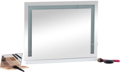 Schminkspiegel Kosmetikspiegel weiß, 58 cm breit 46 cm hoch, LED-Leuchten dimmbar