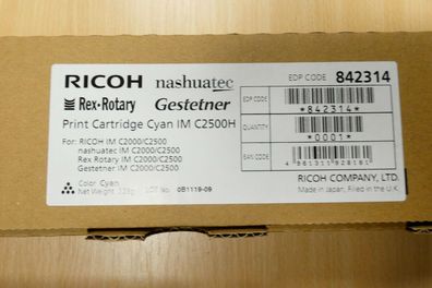 Ricoh 842314 Cyan Print Catridg cyan IM C2500H for RIcoh C2000/ C2500 L-800