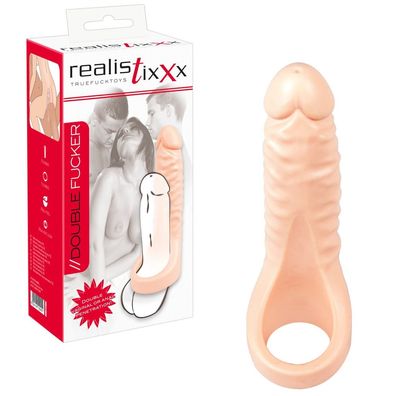 Natur-Dildo mit Penisring Doppelte Penetration Penishülle Double Fucker Sex-Toy