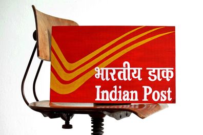 Schild handgemalt Indian Post Calcutta 27 x 45cm Groß Vintage Reklame Werbung Loft