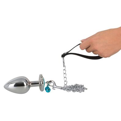 4er Anal-Plug Set mit Leine Karabinerhaken Metall klein large Stopper Sex-Toy