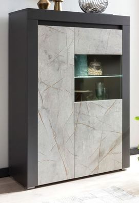 Highboard Kommode in Marmor grau Wohnzimmer Schrank modern mit Stein-Optik Airen