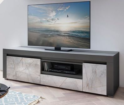 TV Lowboard in Marmor grau Board Flat TV Rack Fernsehtisch Stauraum 180 cm Airen