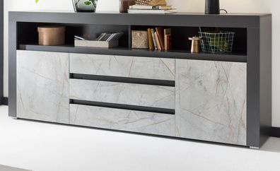 Sideboard Kommode Marmor grau modern Esszimmer Anrichte 200 cm Stein-Optik Airen