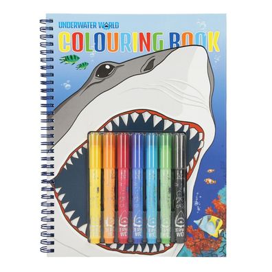 Depesche 7300 Dino World Malbuch-Set Underwater Kreativbuch Hai mit Stiften