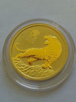 Original 15$ 2022 Australien Lunar Tiger 1/10 Unze 3,11g 9999er Gold prägefrisch