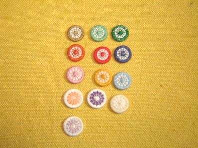 13 Knöpfe Zwirnknopf 2farbig mit Muster 1,3 cm verschiedene bunte Farben K204