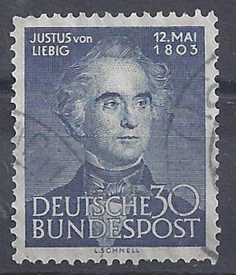 Mi. Nr. 166, BRD, Bund, Jahr 1953, Justus von Liebig 30, blau, gestempelt