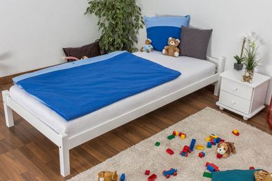Kinderbett / Jugendbett massives Kiefernholz, inklusive Lattenrost weiß lackiert