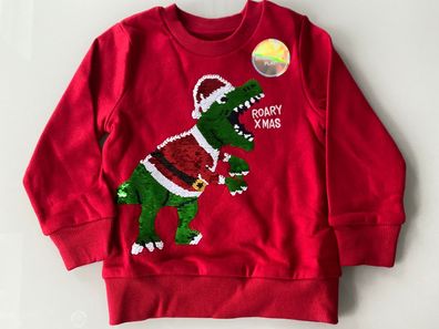 Jungen Dino Weihnachts-Sweatshirt Weihnachten Baumwolle Glanz-Effekt Rot Blau