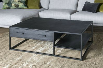 Couchtisch Sofa Tisch Kala Mangoholz Metall schwarz mit Schublade 120 cm x 70 cm