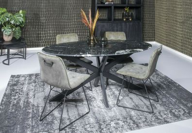 Esszimmertisch Küchentisch Tisch Marble Spider Stahl Marmor schwarz Oval 180 cm