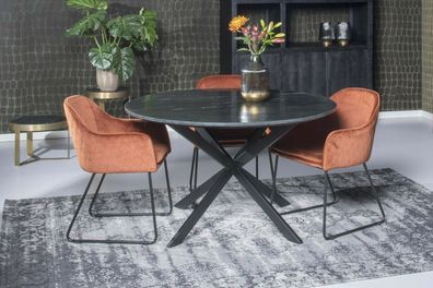 Esszimmertisch Küchentisch Tisch Jacky Spider Stahl Marmor schwarz 130 cm x 76 cm