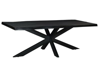 Esszimmertisch Baumkanten Tisch Kala Schwarz Spider Mango Stahl 220 cm x 100 cm