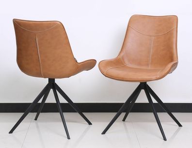 2er Set Design Stuhl Stühle Esszimmerstuhl Lewis Kunstleder Metall braun NEU