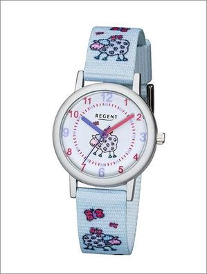 Regent Kinder-Armbanduhr Elegant Analog Textil Stoff-Armband hellblau Quarz-Uhr ...
