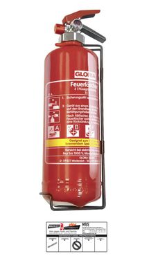 Gloria FBDP 2, 2l Fettbrand Feuerlöscher Schaum inklusive Halterung und Plakette
