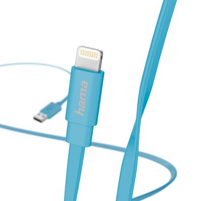 Hama USB 2.0 Lade-/ Datenkabel Flat/ Flach für Apple iPhone 11 12 13 1,2m, Blau