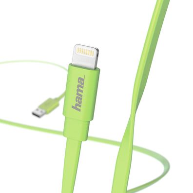 Hama USB 2.0 Lade-/ Datenkabel Flat/ Flach für Apple iPhone 11 12 13 1,2m, Grün