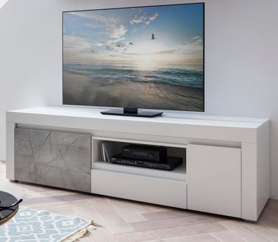 TV Lowboard in Marmor weiß Board Flat TV Rack Fernsehtisch Stauraum 180 cm Airen