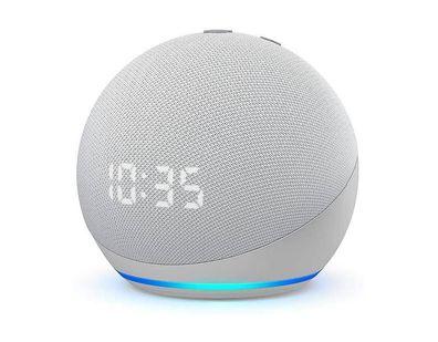 Amazon Echo Dot (4. Generation) Lautsprecher mit Alexa und Uhr weiß